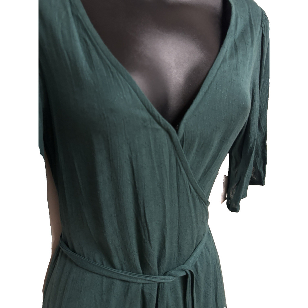 Billabong Wrap Dress Small S Green Short Sleeve V-Neck Women Shorebreak New - Picture 4 of 10